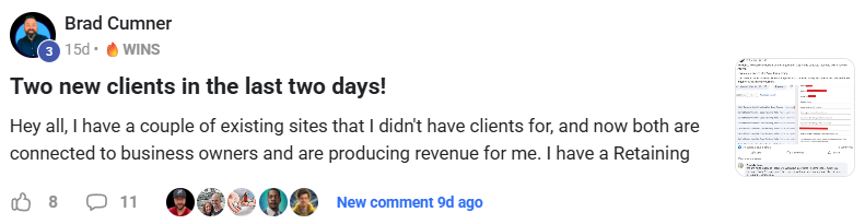 Brad Cumner: Two new clients in the last two days