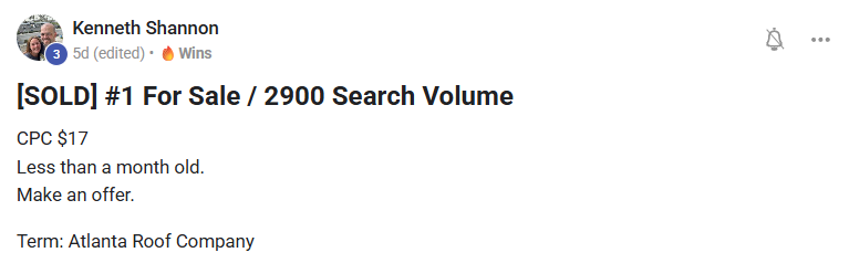 Kenneth Shannon: sold, number 1 for sale, 2900 search volume, CPC 17 dollars, less than a month old
