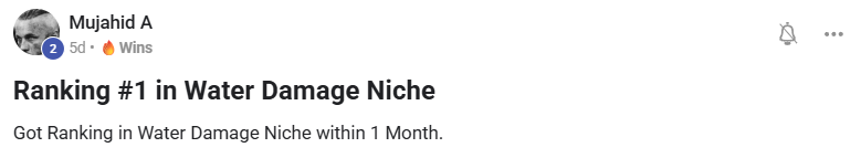 Mujahid A: ranking number 1 in the water damage niche within one month