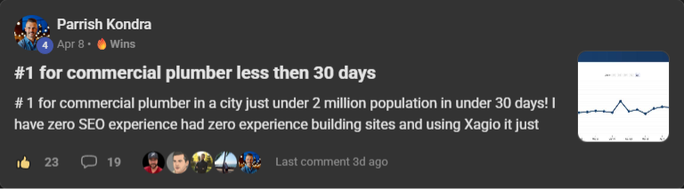 Parrish Kondra wins post: number 1 for commercial plumber in a city just under 2 million population, in under 30 days, with zero SEO experience